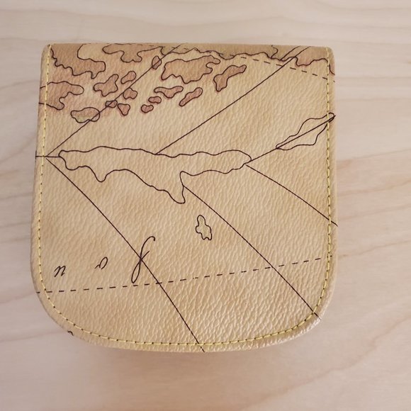 Allen Edward AE Leather Wallet Tan with Map Print small size Pre-Owned - Picture 2 of 10